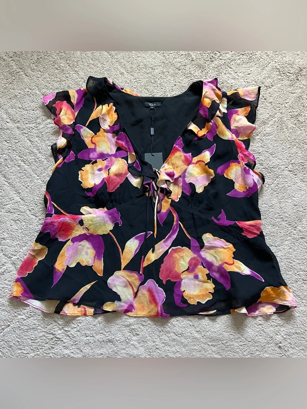 NWT Rails Carmine Ruffle Blouse Floral Chiffon Preppy‎ Cottage Old Money Sz XL